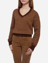 Maglione cropped da donna con fantasia a rombi