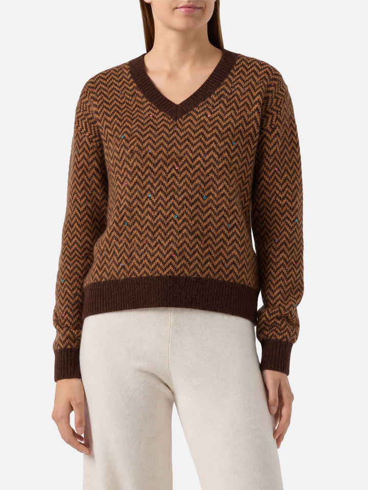 Annecy Soft sweater with diamond pattern and V-neck