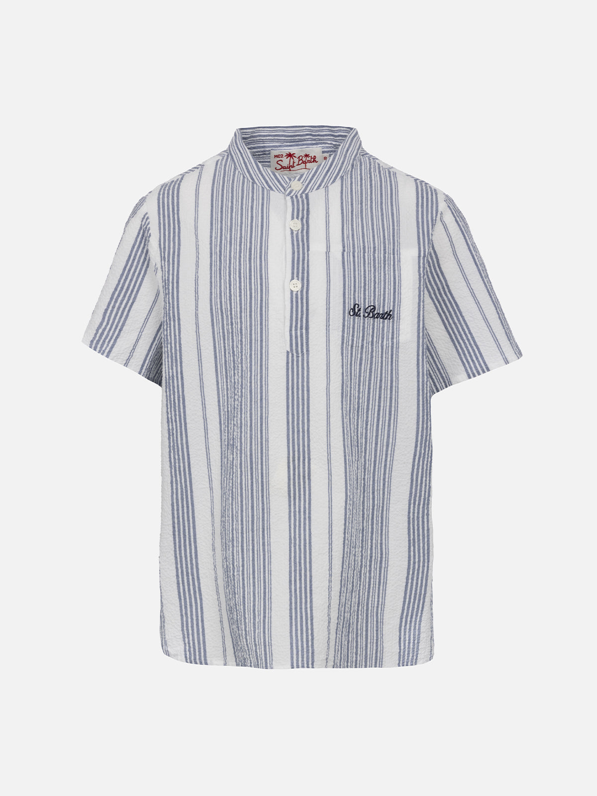 Boy short sleeved seersucker shirt with striped all over print - MC2 Saint Barth