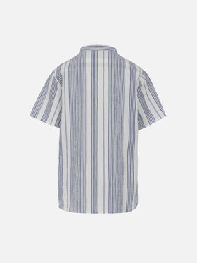 Boy short sleeved seersucker shirt with striped all over print - MC2 Saint Barth
