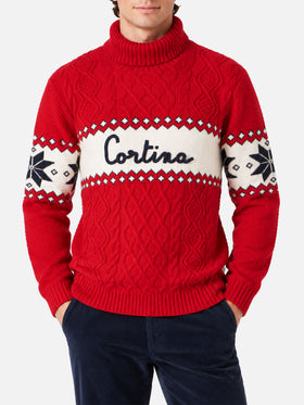 Maglia lupetto Anton rossa con lettering Cortina