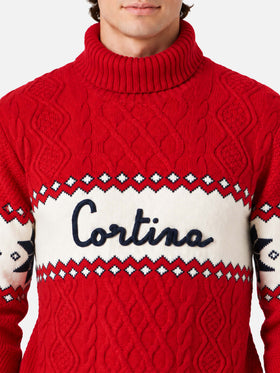 Maglia lupetto Anton rossa con lettering Cortina