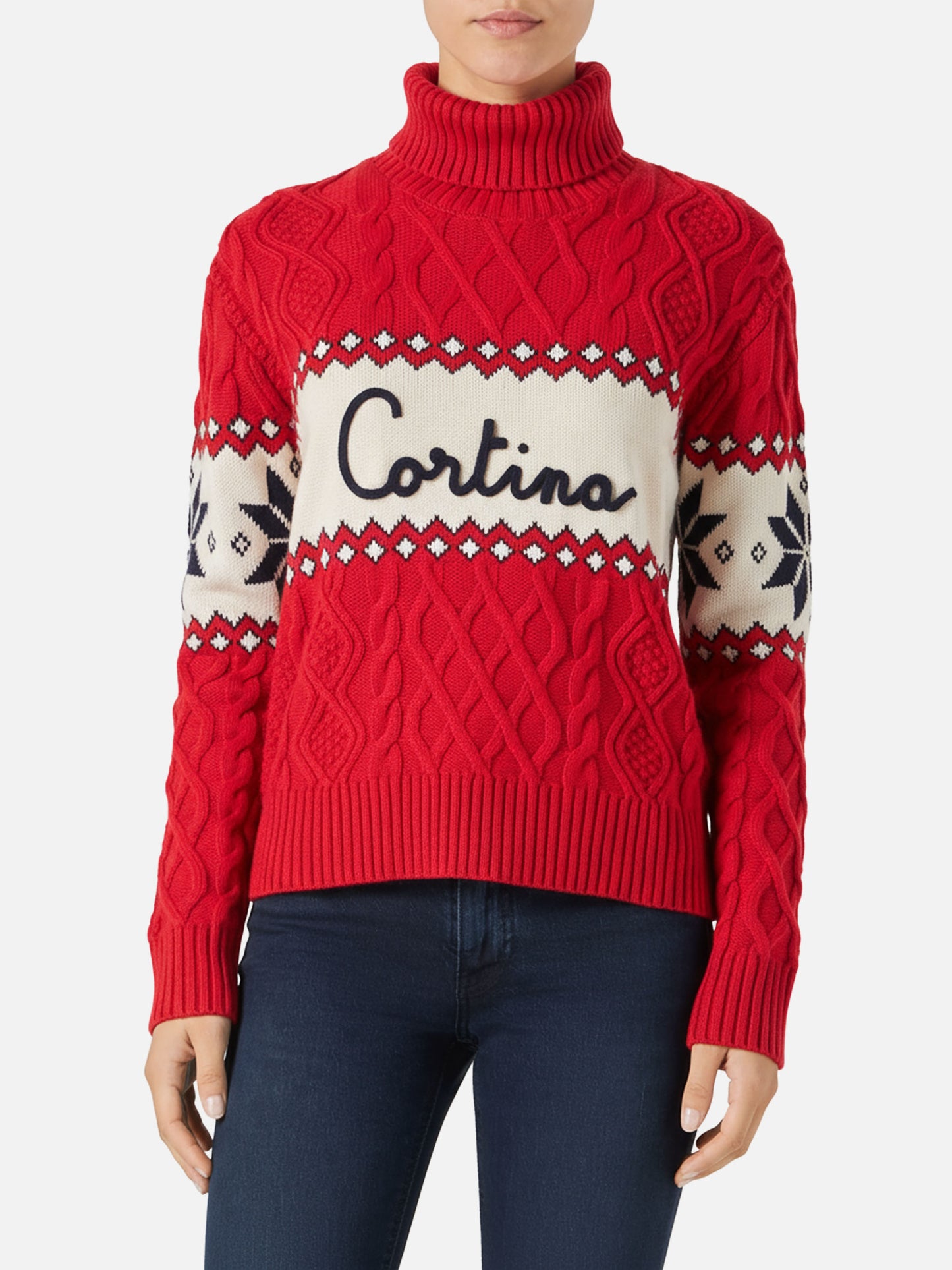 Woman half-turtleneck sweater with Cortina lettering