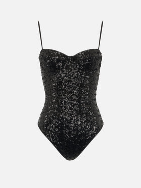 Woman black one-piece swimsuit Apolline with sequins - MC2 Saint Barth