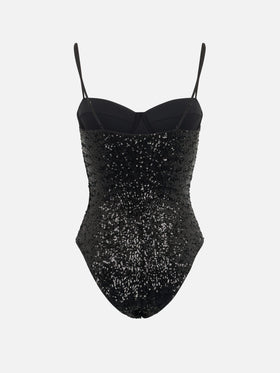 Woman black one-piece swimsuit Apolline with sequins - MC2 Saint Barth