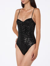 Woman apolline black one-piece swimsuit with sequins