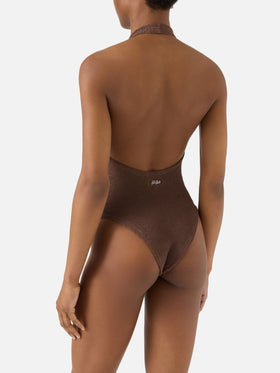Aria one-piece swimsuit in brown crinkle fabric