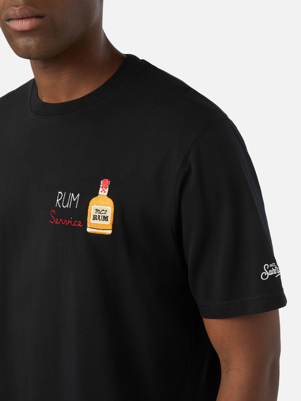 Black Arnott cotton t-shirt with Rum Service embroidery