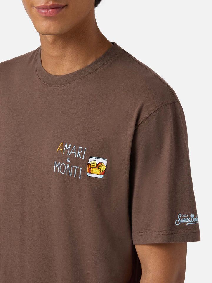 T-shirt Arnott in cotone marrone con ricamo A mari e Monti
