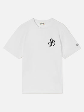 Off white Arnott organic cotton t-shirt with SB Legacy monogram embroidery