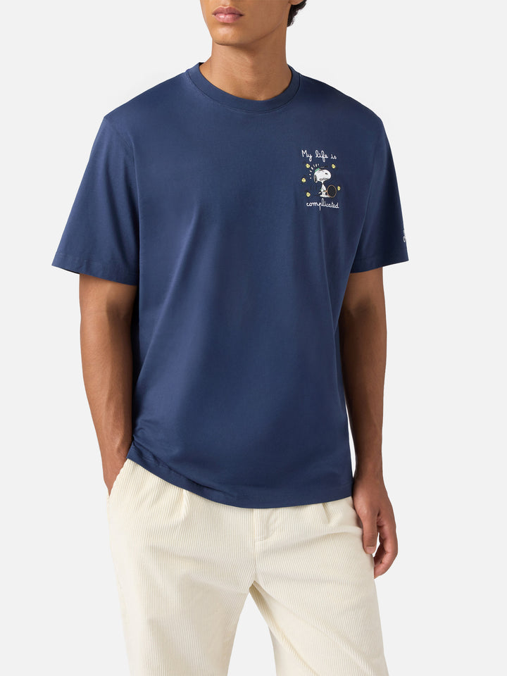 Arnott cotton T-shirt in blue with Snoopy My life is complicated embroidery | PEANUTS SPECIAL EDITION