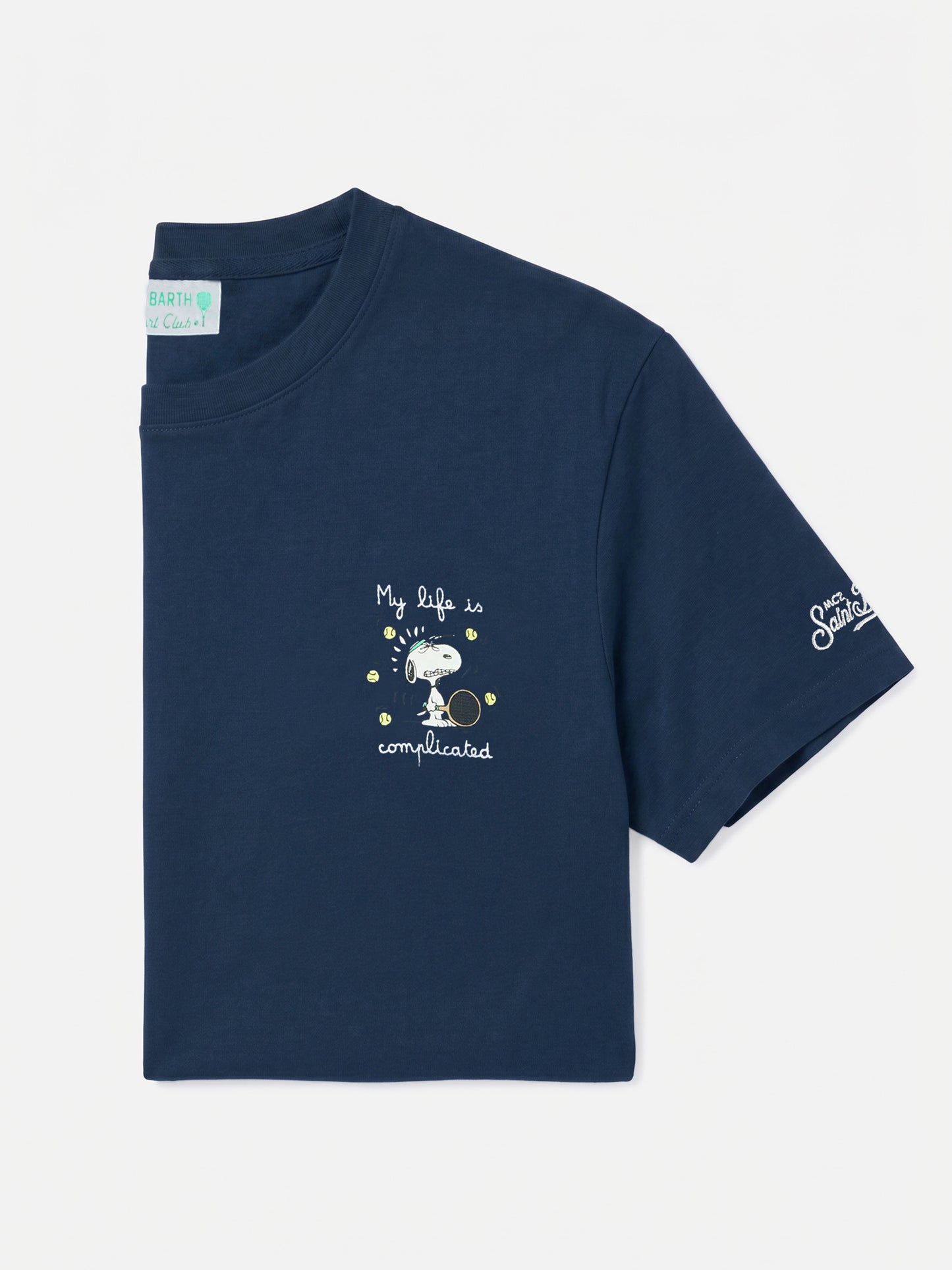 Blaues Arnott Baumwoll-T-Shirt mit „Snoopy My life is complicated“-Stickerei | PEANUTS SPECIAL EDITION 