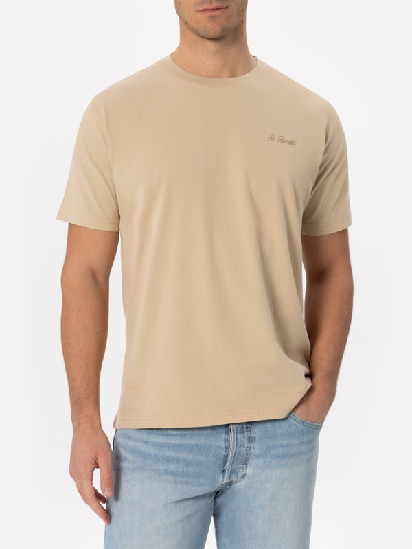 Man beige heavy cotton t-shirt Arnott with St. Barth embroidery