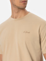 T-shirt da uomo beige in cotone pesante Arnott con ricamo St. Barth