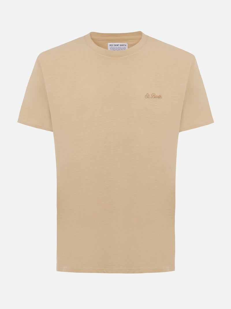 T-shirt da uomo beige in cotone pesante Arnott con ricamo St. Barth