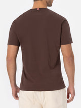 T-shirt da uomo in cotone pesante marrone Arnott con ricamo St. Barth