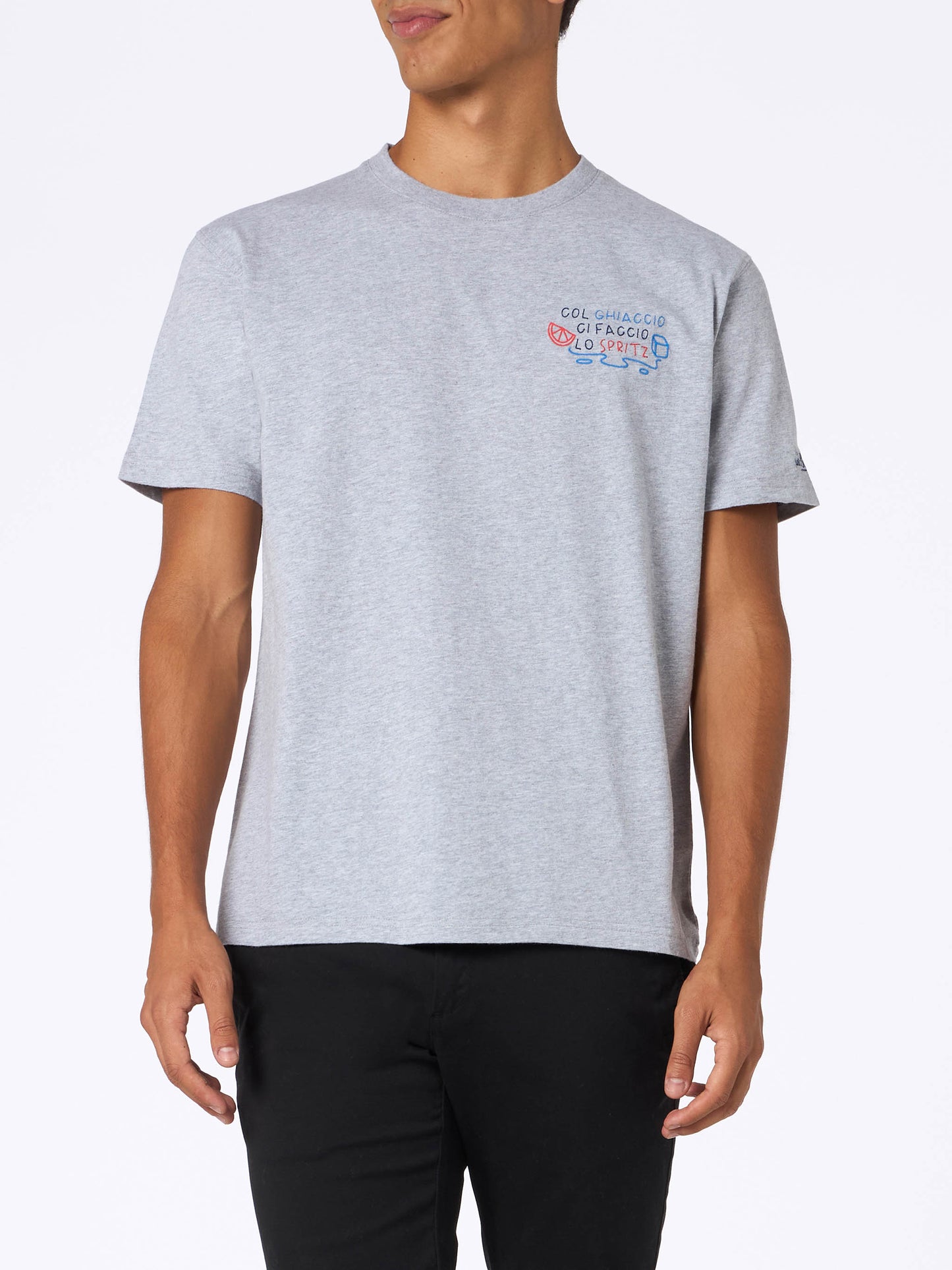 Man heavy cotton t-shirt Arnott with Col ghiaccio ci faccio lo Spritz embroidery | INSULTI LUMINOSI SPECIAL EDITION - MC2 Saint Barth