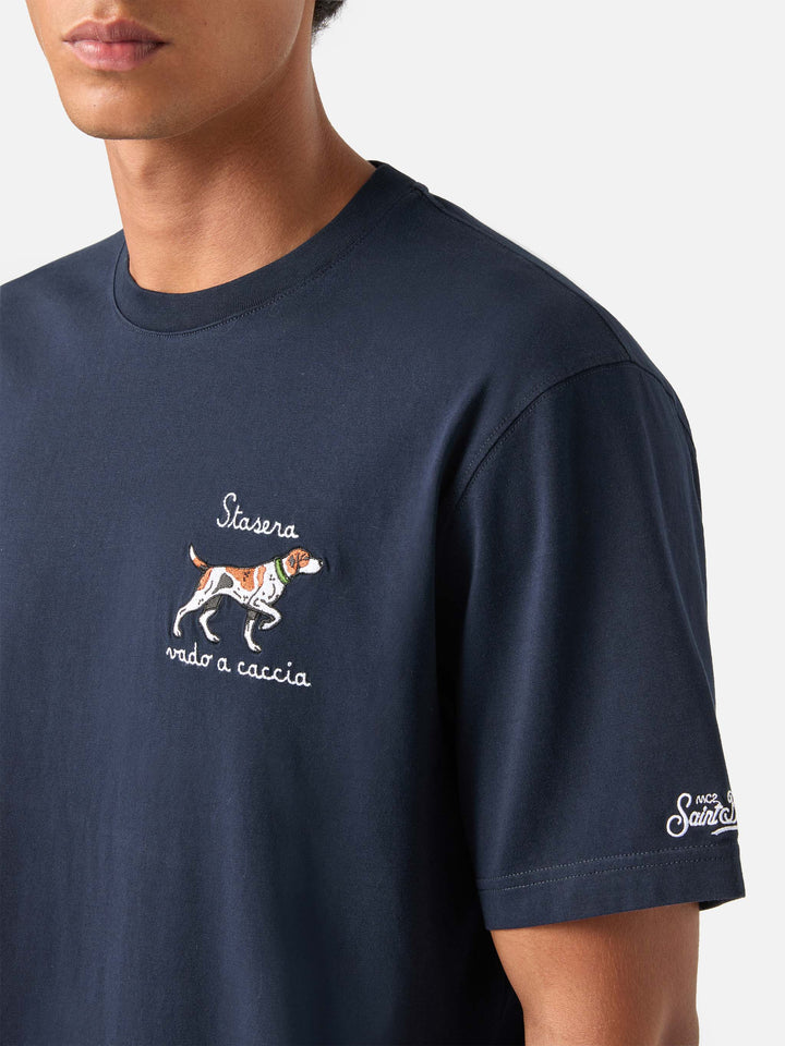 Navy blue Arnott cotton t-shirt with hunting dog embroidery