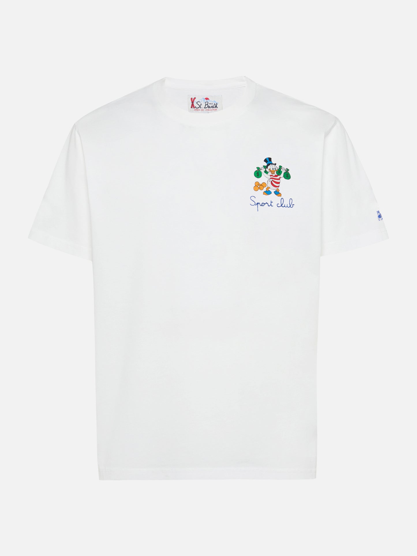 Weißes Arnott-Baumwoll-T-Shirt mit Dagobert-Duck-Sportclub-Stickerei | DISNEY-SONDEREDITION