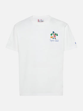 Weißes Arnott-Baumwoll-T-Shirt mit Dagobert-Duck-Sportclub-Stickerei | DISNEY-SONDEREDITION