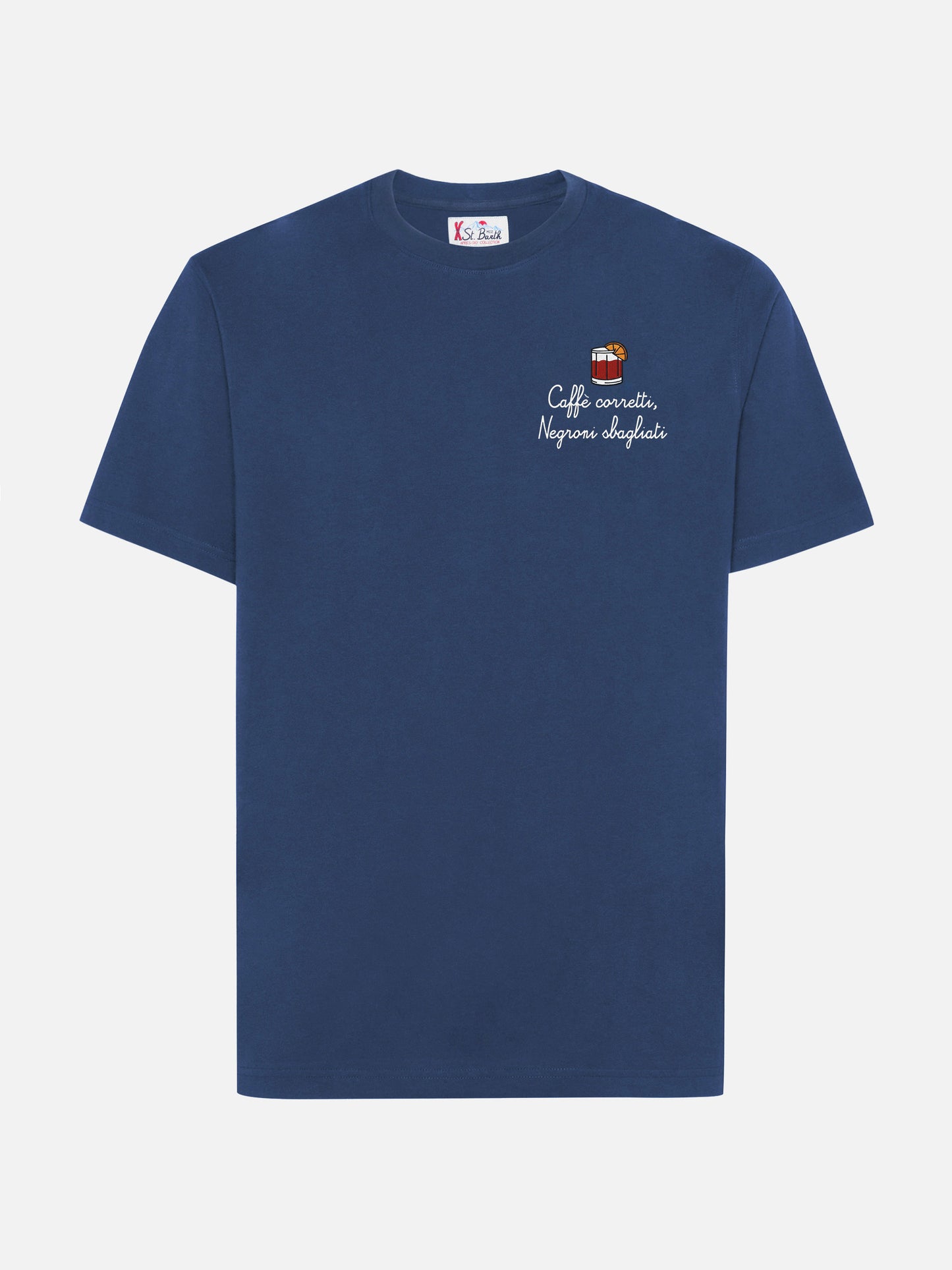 Arnott cotton T-shirt in blue with Caffè Corretti Negroni Sbagliati embroidery