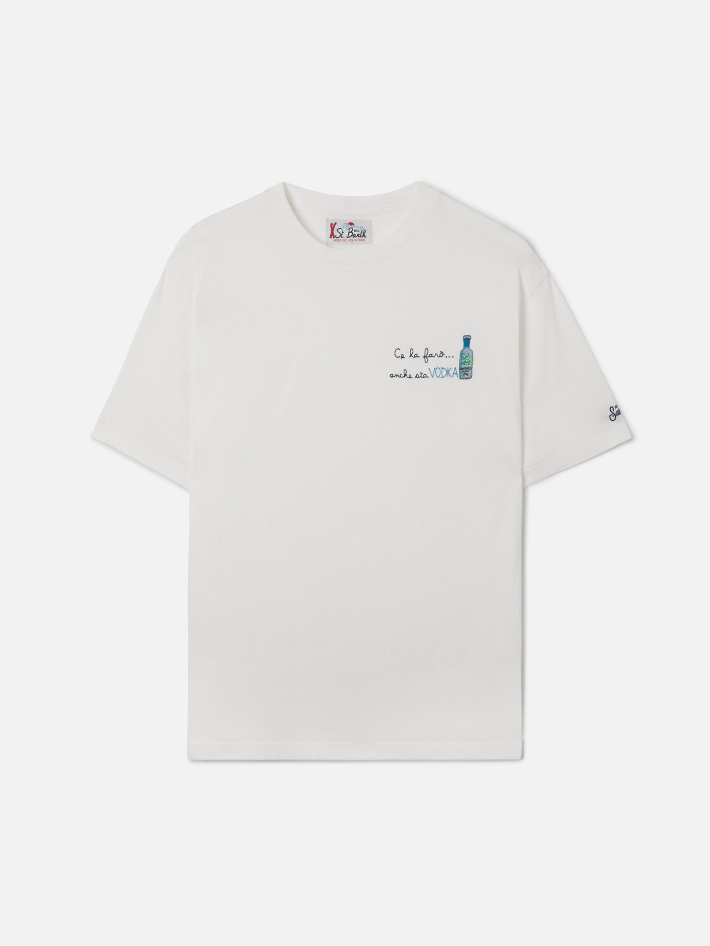 Arnott cotton T-shirt in white with Ce la farò anche sta Vodka embroidery