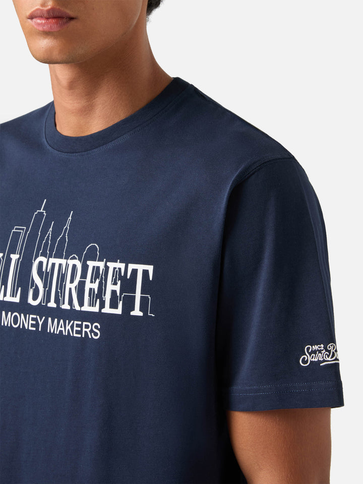 Marineblaues Baumwoll-T-Shirt blue Arnott mit Wall Street Print | Special edition 