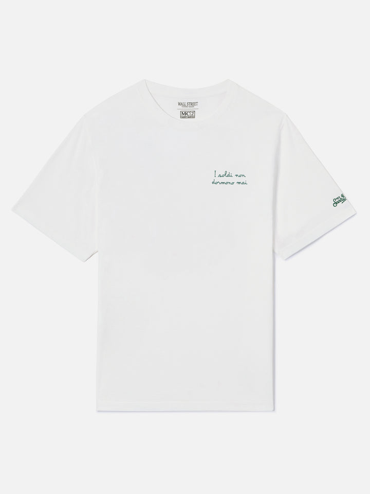 Off whitees T-Shirt aus Arnott Baumwolle mit I Soldi Non Dormono Mai-Stickerei | Special edition 