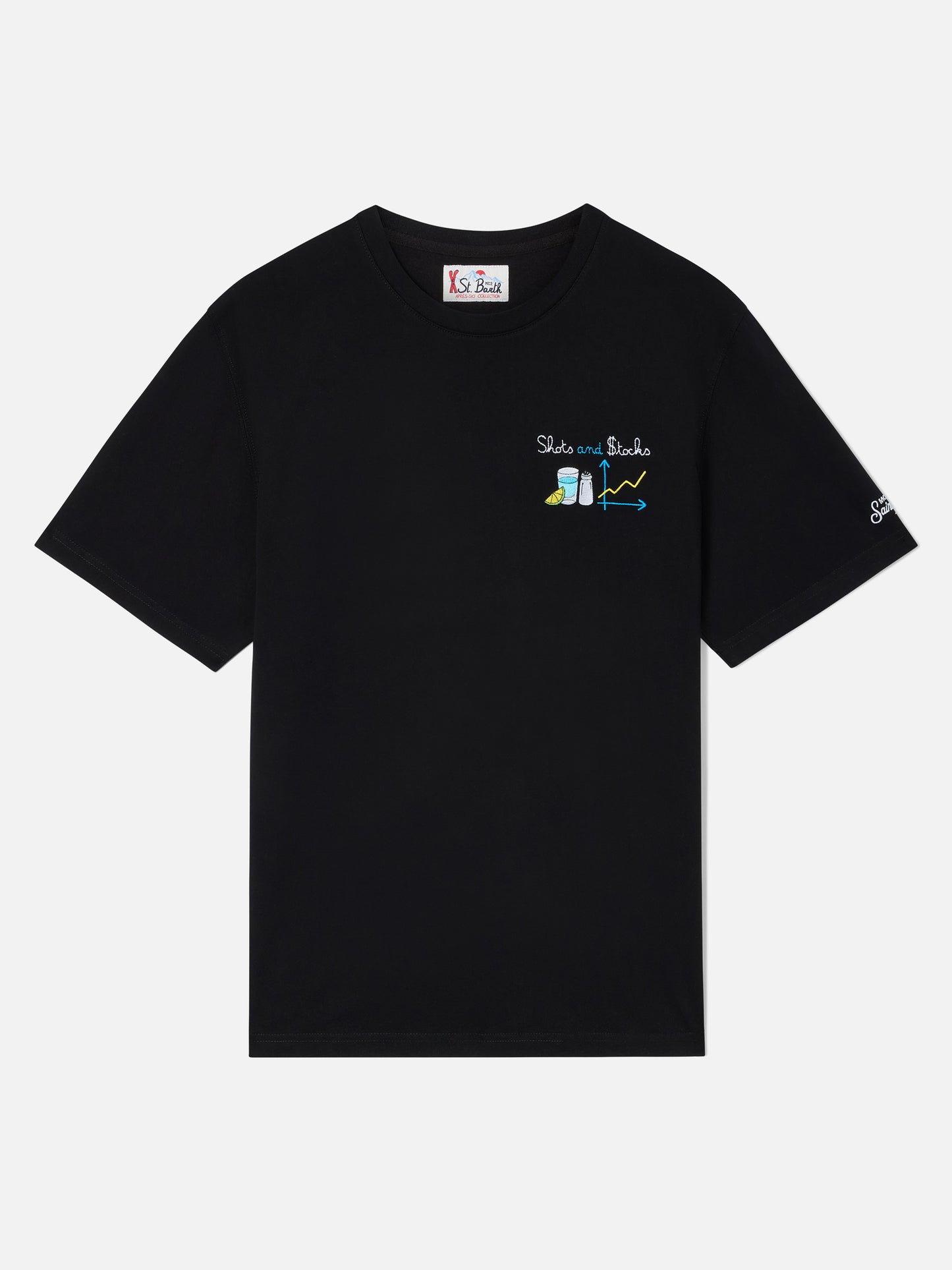 T-shirt Arnott nera con ricamo Shots and $tocks