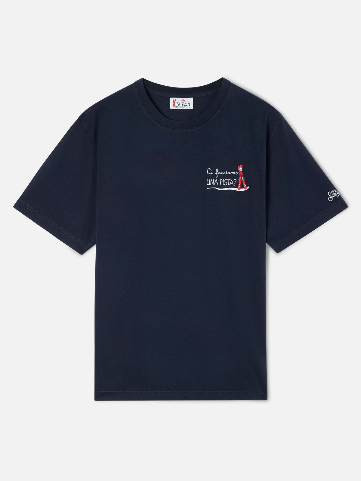 T-shirt Arnott blu navy in cotone con ricamo Ci Facciamo Una Pista