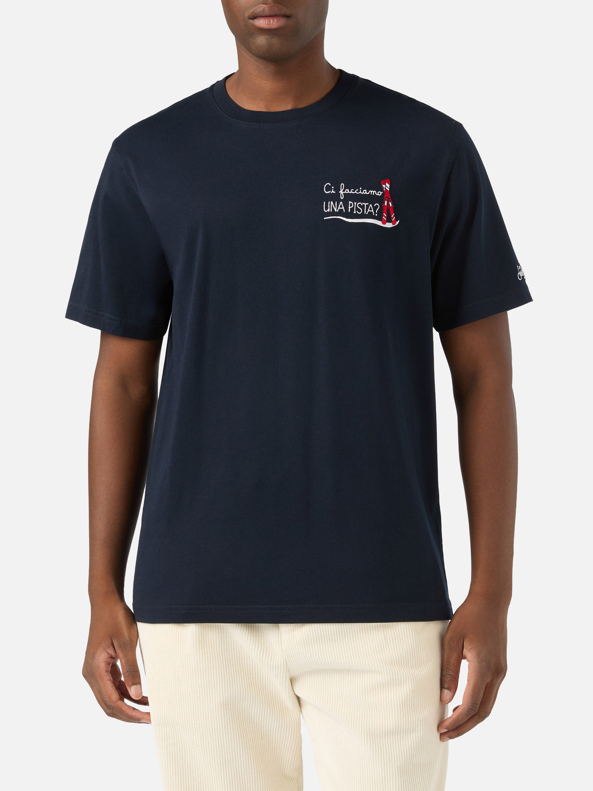 T-shirt Arnott blu navy in cotone con ricamo Ci Facciamo Una Pista