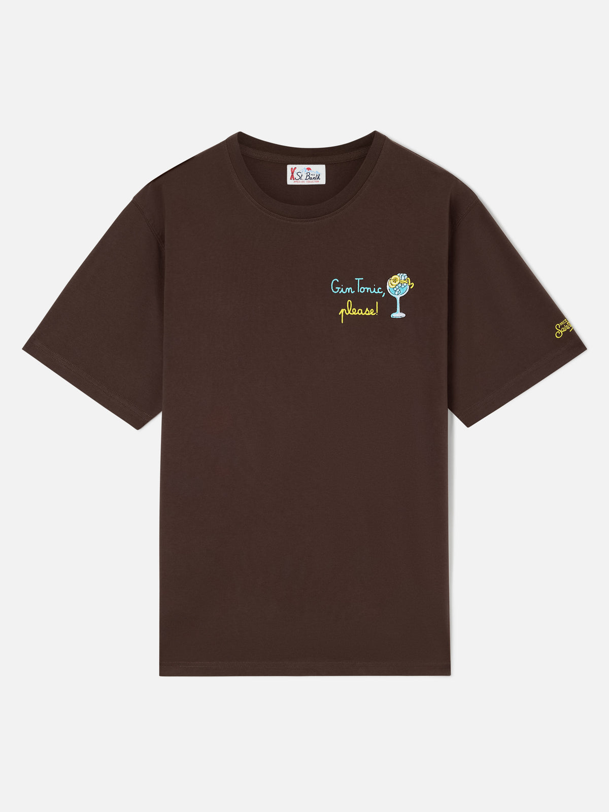 T-shirt Arnott marrone in cotone con ricamo Gin Tonic Please