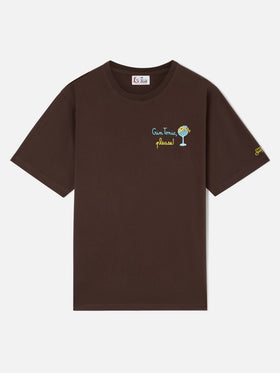 T-shirt Arnott marrone in cotone con ricamo Gin Tonic Please