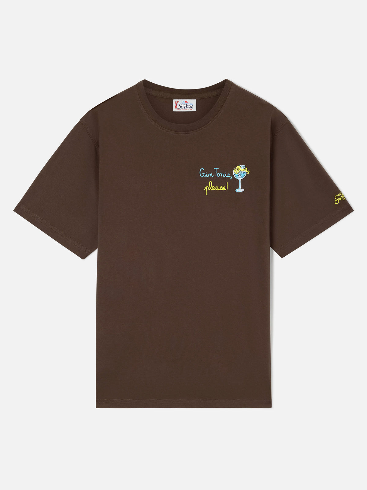 T-shirt en coton Arnott marron avec broderie Gin Tonic Please 