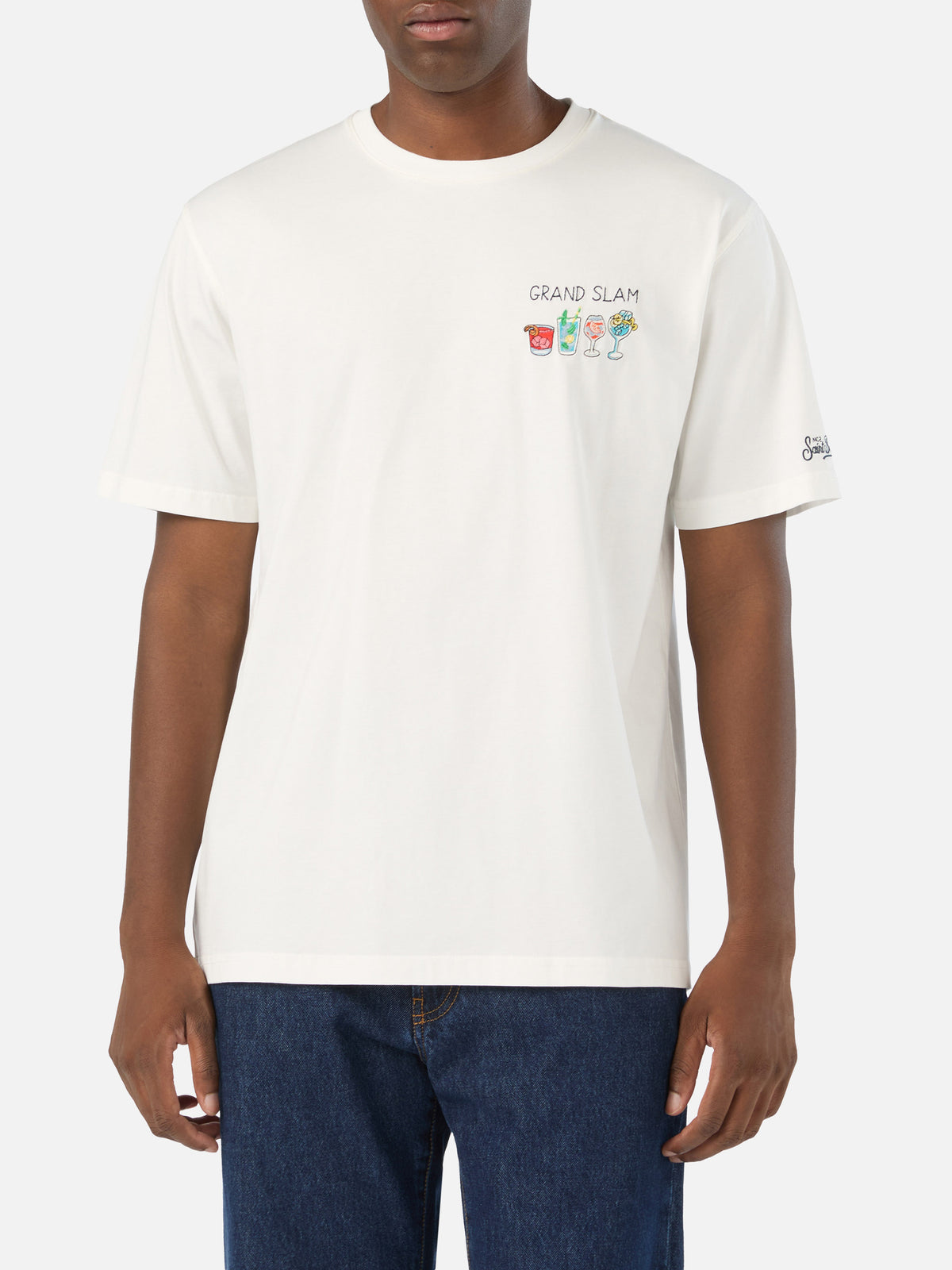 T-shirt Arnott off white in cotone con ricamo Grand Slam