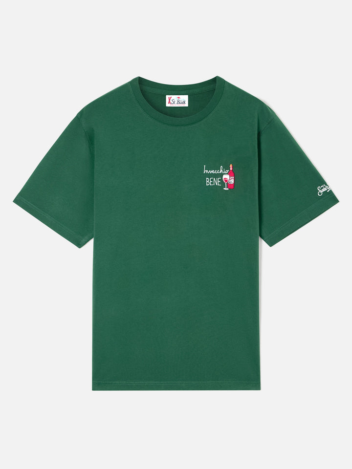 Camiseta de algodón verde Arnott con bordado Invecchio Bene 