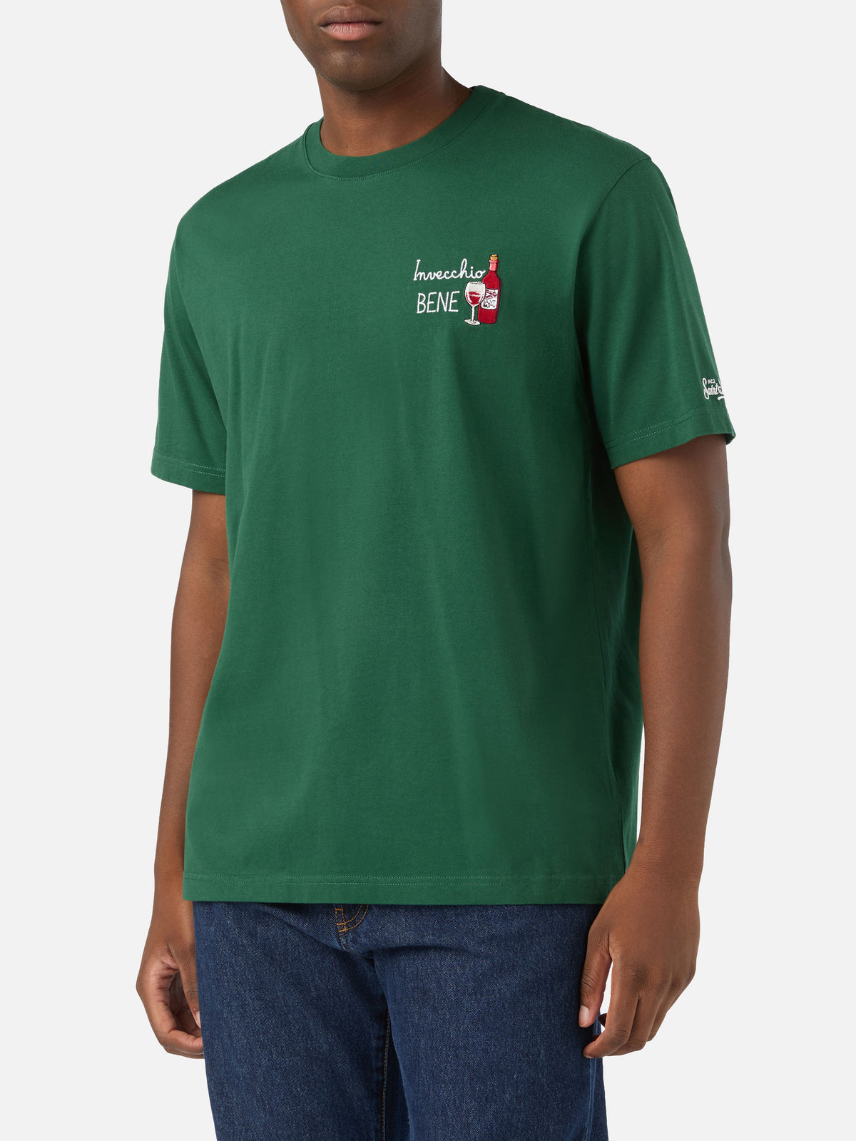 Grünes T-Shirt aus Baumwolle Arnott mit Stickerei Invecchio Bene 