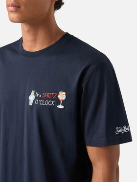 Navy blue Arnott cotton t-shirt with It's Spritz O'Clock embroidery