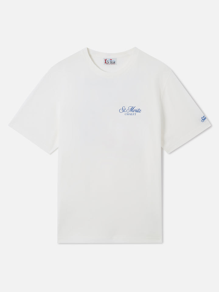 Weißes Crewneck-T-Shirt Arnott mit St. Moritz-Print Chalet 