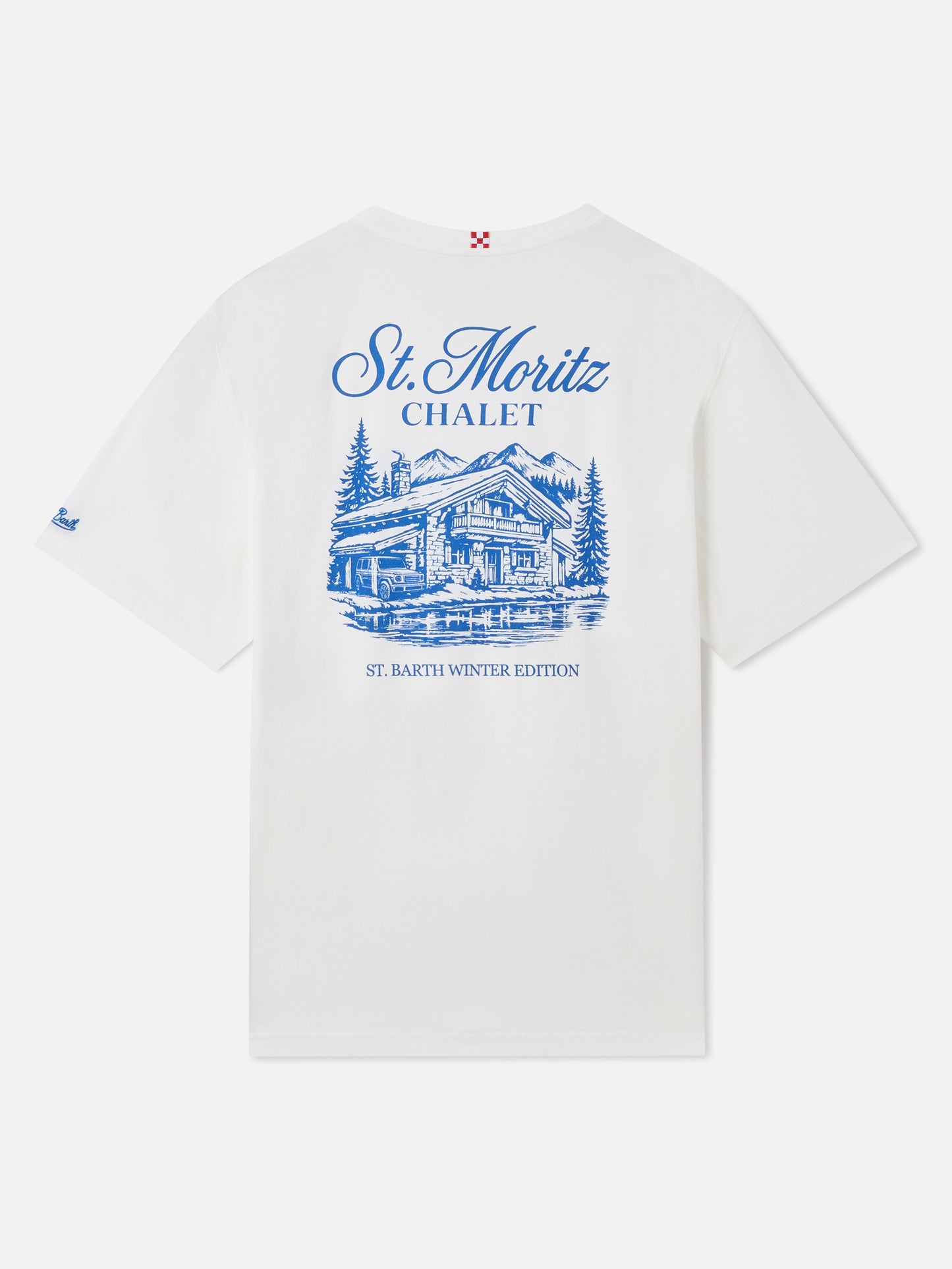 T-shirt girocollo bianca Arnott con stampa St. Moritz Chalet