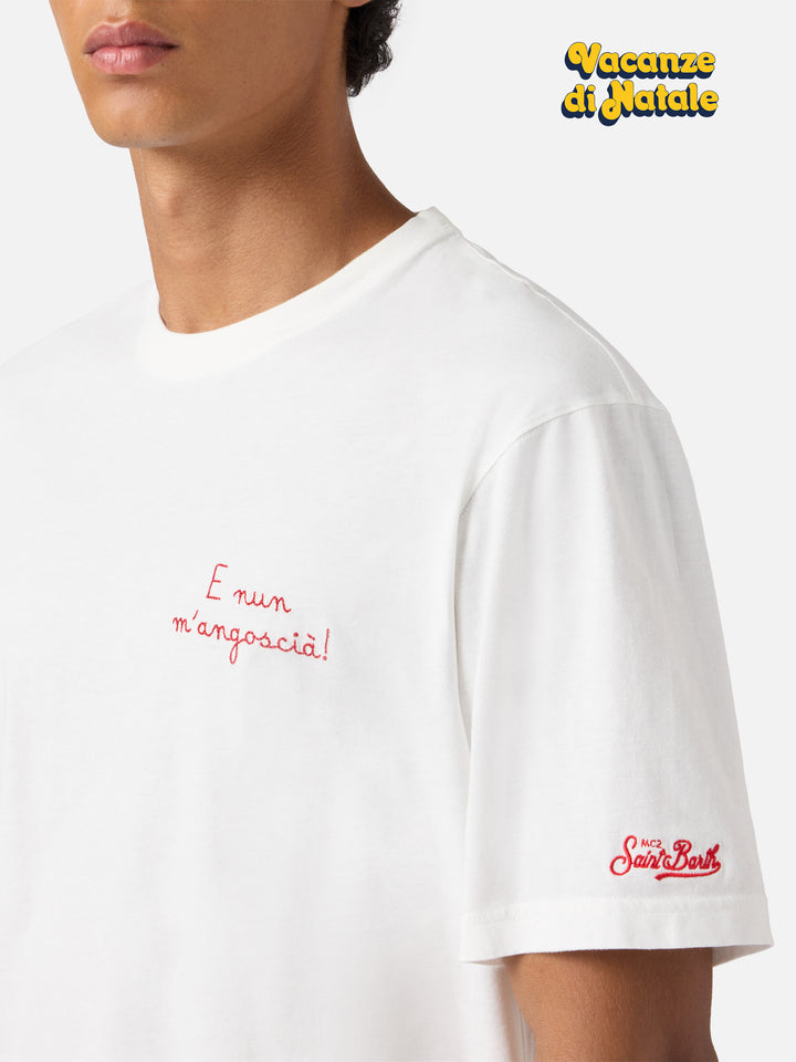 T-shirt Arnott Warm in cotone invernale bianco con ricamo E nun m'angoscià | VACANZE DI NATALE SPECIAL EDITION