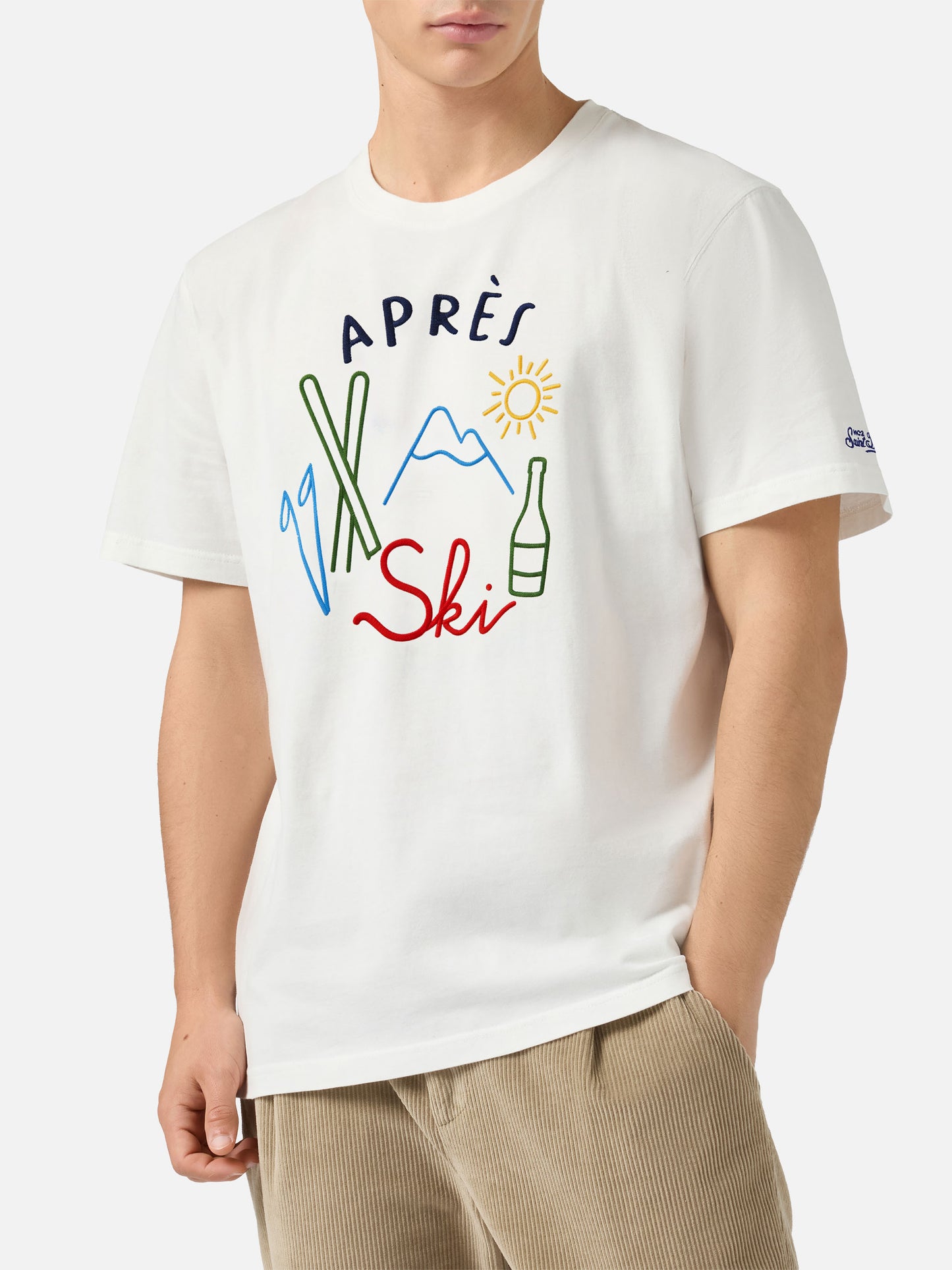 T-shirt Arnott Warm in cotone invernale bianco con ricamo Aprés Ski