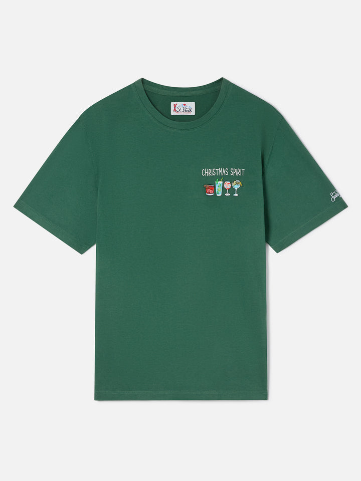 Green Arnott Warm cotton t-shirt with Christmas Spirit embroidery