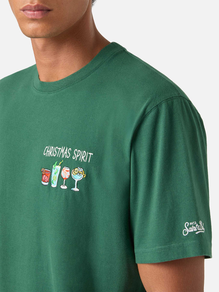 T-shirt Arnott Warm verde in cotone con ricamo Christmas Spirit