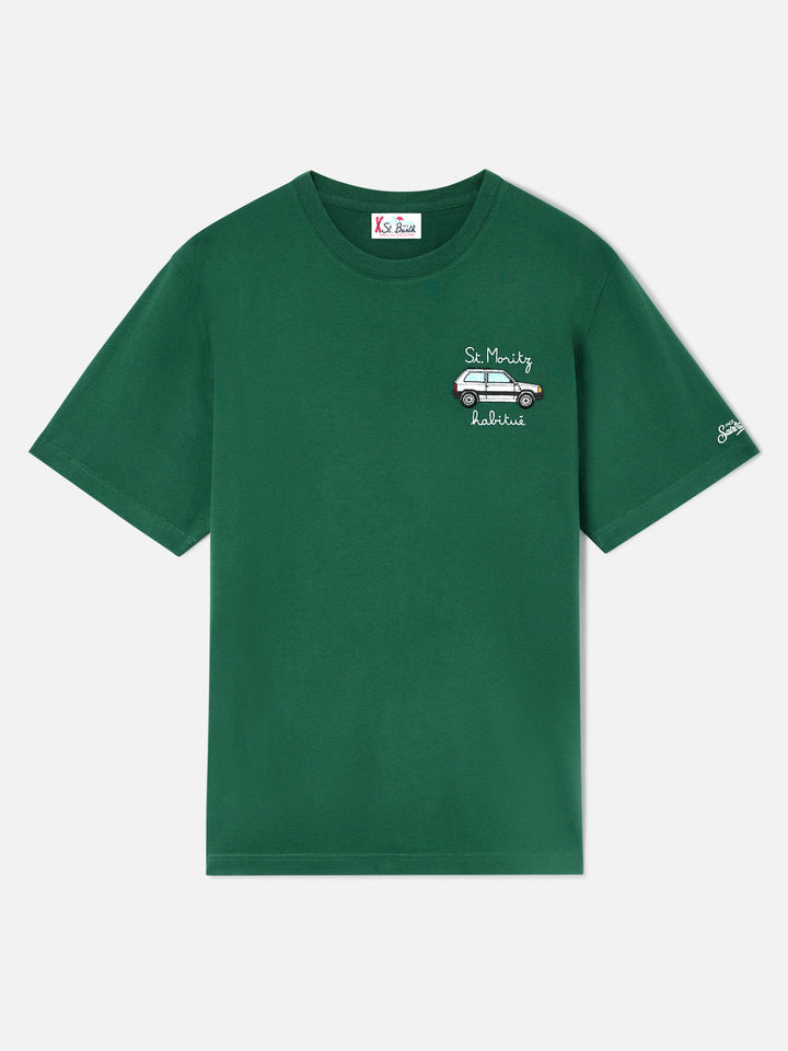 Camiseta de algodón cálido Arnott verde con bordado St. Moritz Habitué | Special edition 