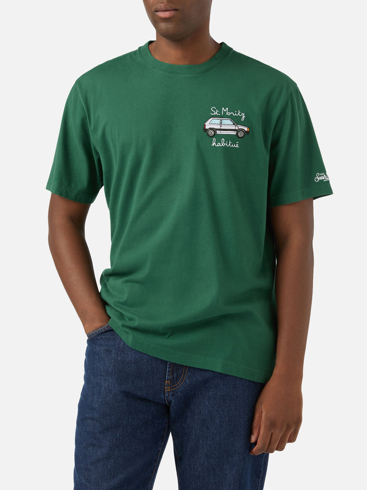 Camiseta de algodón cálido Arnott verde con bordado St. Moritz Habitué | Special edition 