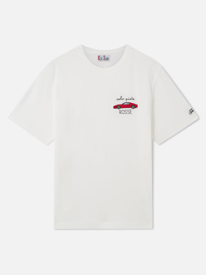 T-shirt à col rond Arnott blanc avec broderie Solo Piste Rosse 