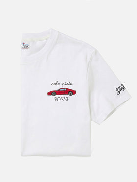T-shirt Arnott Warm bianca in cotone organico con ricamo Solo Piste Rosse