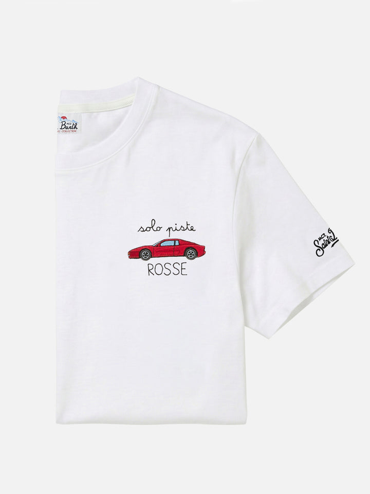 Camiseta de cuello redondo Arnott en blanco con bordado Solo Piste Rosse 