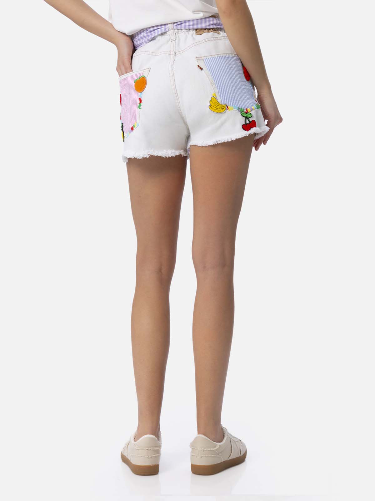 Woman upcycled denim shorts Arizona with patches - MC2 Saint Barth